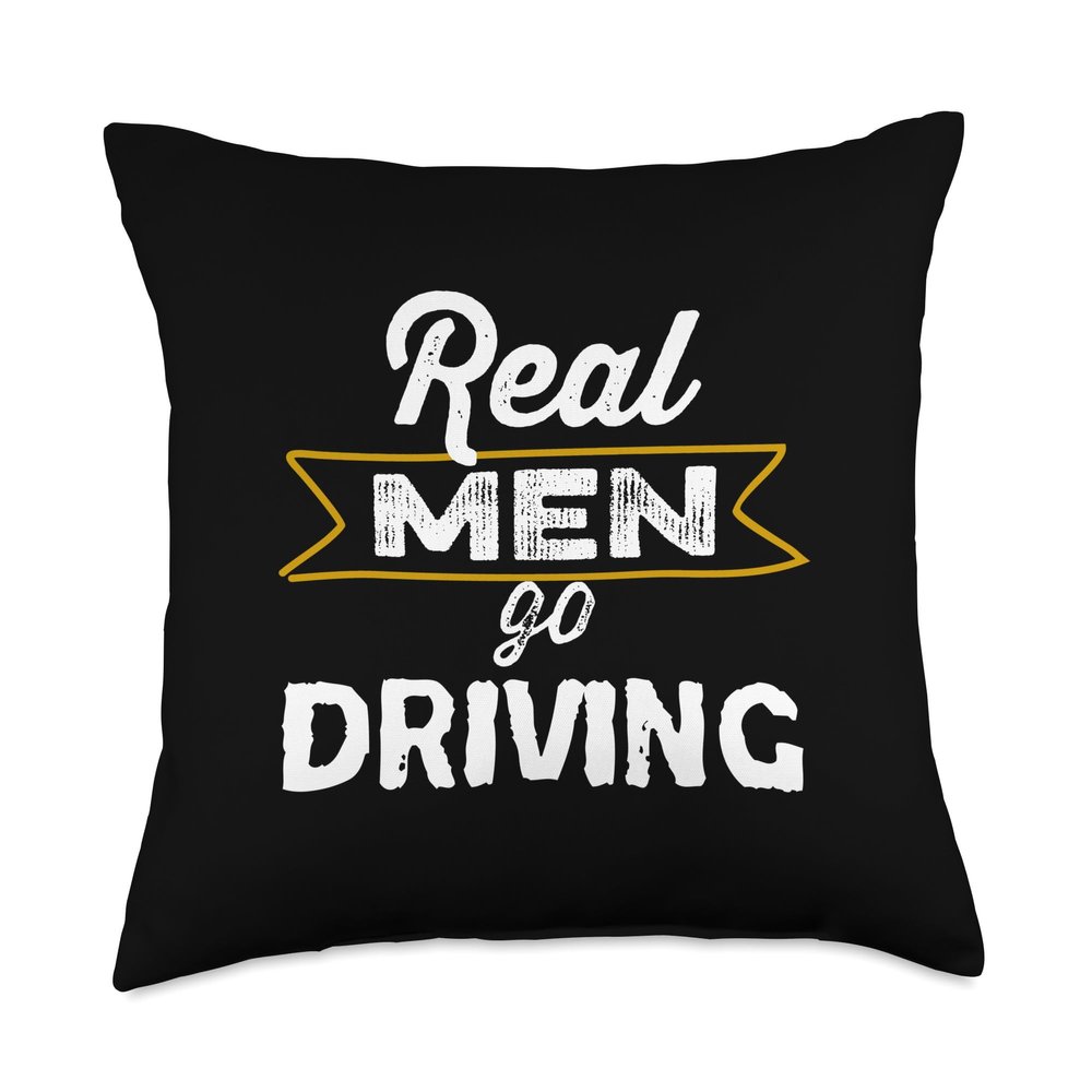Automotive Real Men Go Driving Car Lover Gearhead Throw Pillow, 18x18, Multicolor