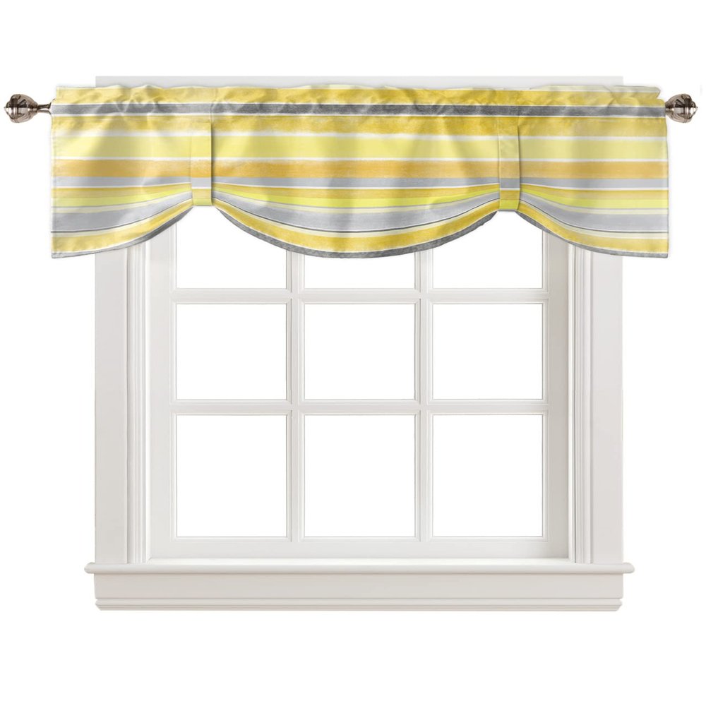 ALAGEO Tie Up Valance Ombre Yellow Grey Stripe Curtain Valance for Kitchen Living Room Geometric Design Window Curtain Treatment Adjustable Tie-up Shade Valance 60x18 Inch Rod Pocket 1 Panel