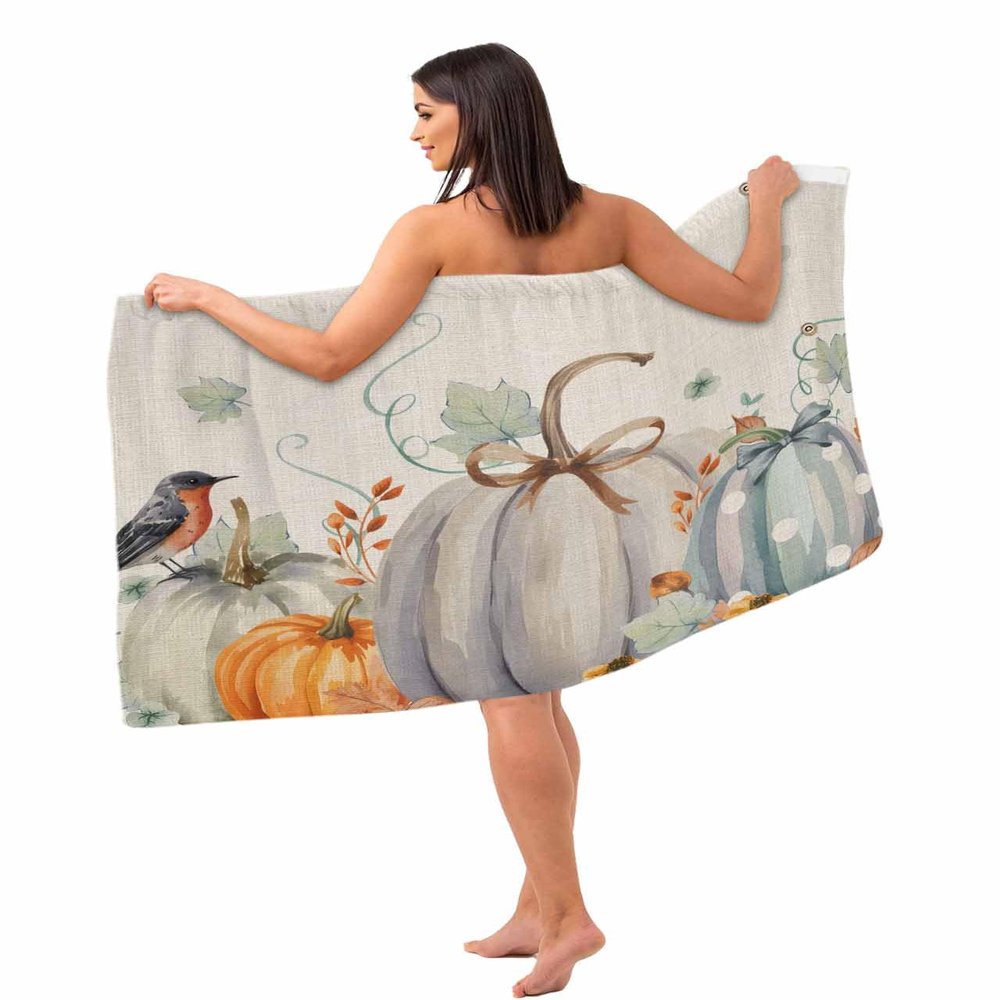 Carosoffe Fall Pumpkins Women's Towel Wrap, Lightweight Spa/Bath Wrap with Adjustable Closure, Autumn Leaf Thanksgiving Rustic Quick Dry Shower Wrap Towel for Bathroom Beach Pool, 31.5''x59''