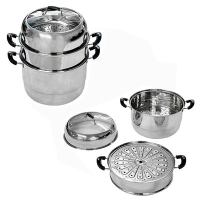 2-Tier 13" Stainless Steel Stackable Steamer Pot, with Lid, Multipurpose Use
