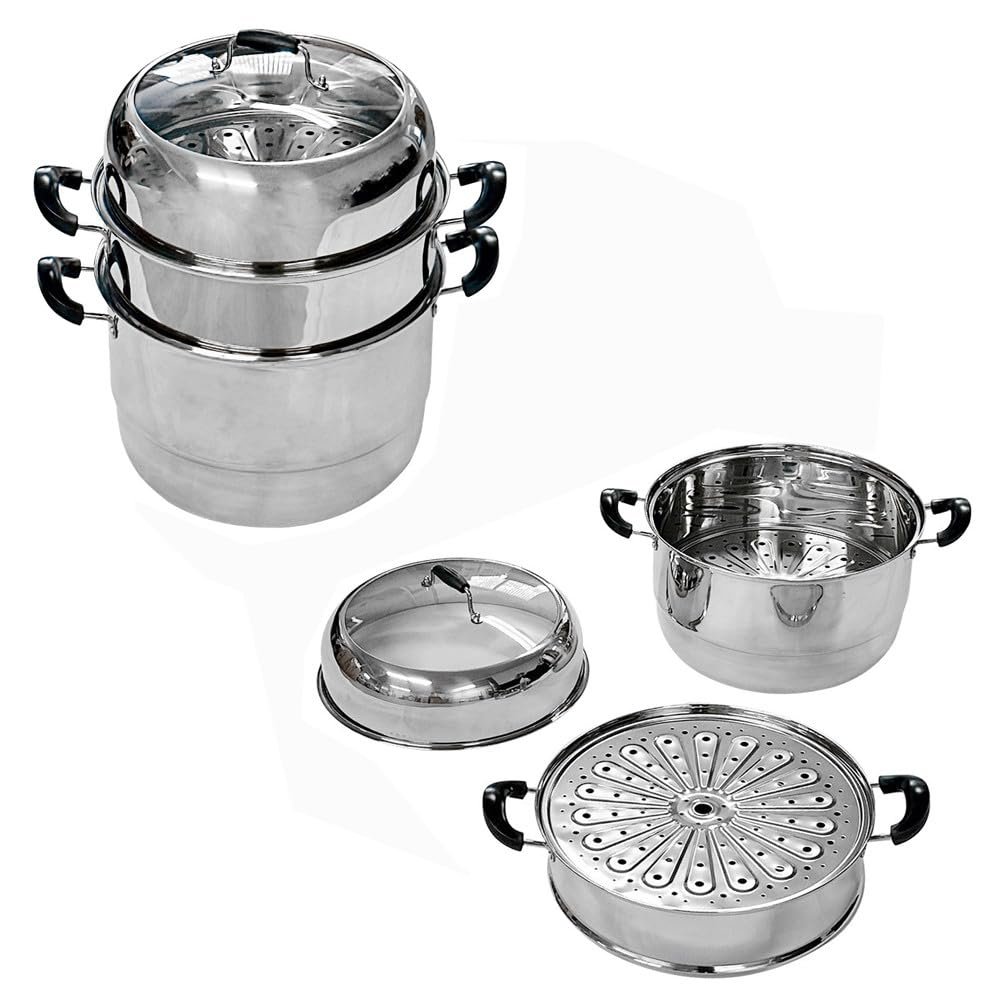 2-Tier 13" Stainless Steel Stackable Steamer Pot, with Lid, Multipurpose Use