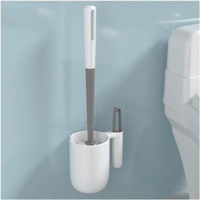 POCHY Home Toilet Brush Plastic Toilet Bowl Brush and Holder, Wall Mount Floor Stand Bathroom Accessories Toilet Cleaner Brush