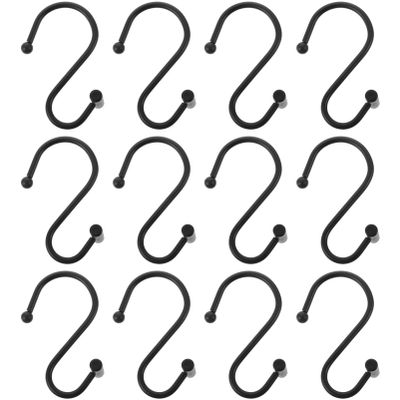 OSALADI 12pcs Decorative Shower Curtain Hooks Shower Rod Hangers for Easy Gliding and Space Saving Resistant Iron Bath Accessories Black