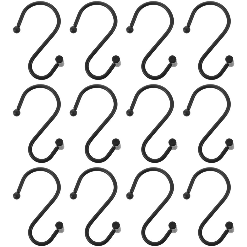OSALADI 12pcs Decorative Shower Curtain Hooks Shower Rod Hangers for Easy Gliding and Space Saving Resistant Iron Bath Accessories Black