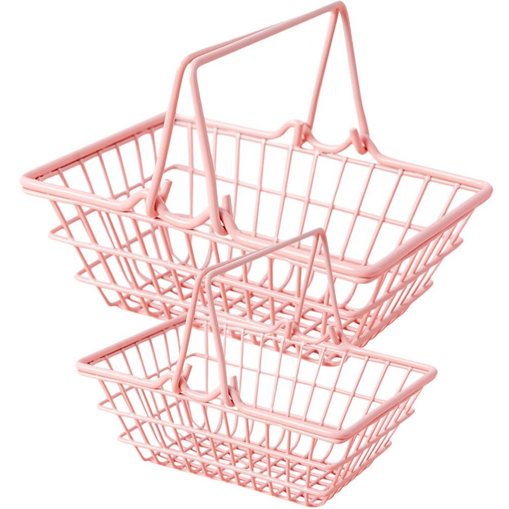 Homoyoyo 2pcs Pink Portable Shopping Baskets Square Baskets for Storage Snack Storage Small Containers Mini