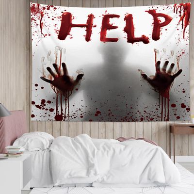 HVEST Halloween Tapestry Horror Bloody Handprint Help Bloody Hands Tapestry for Bedroom, Horror Halloween Night Tapestry Wall Hanging for Living Room Dorm Holiday Wall Decor, 59W x 51H inches