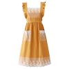 aromm Cute Cotton Apron Frilly Lace Ruffle Adjustable Pinafore Apron Dress with Pockets for Cooking Baking Cleaning Gardening, Yellow view 1