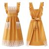 aromm Cute Cotton Apron Frilly Lace Ruffle Adjustable Pinafore Apron Dress with Pockets for Cooking Baking Cleaning Gardening, Yellow view 3