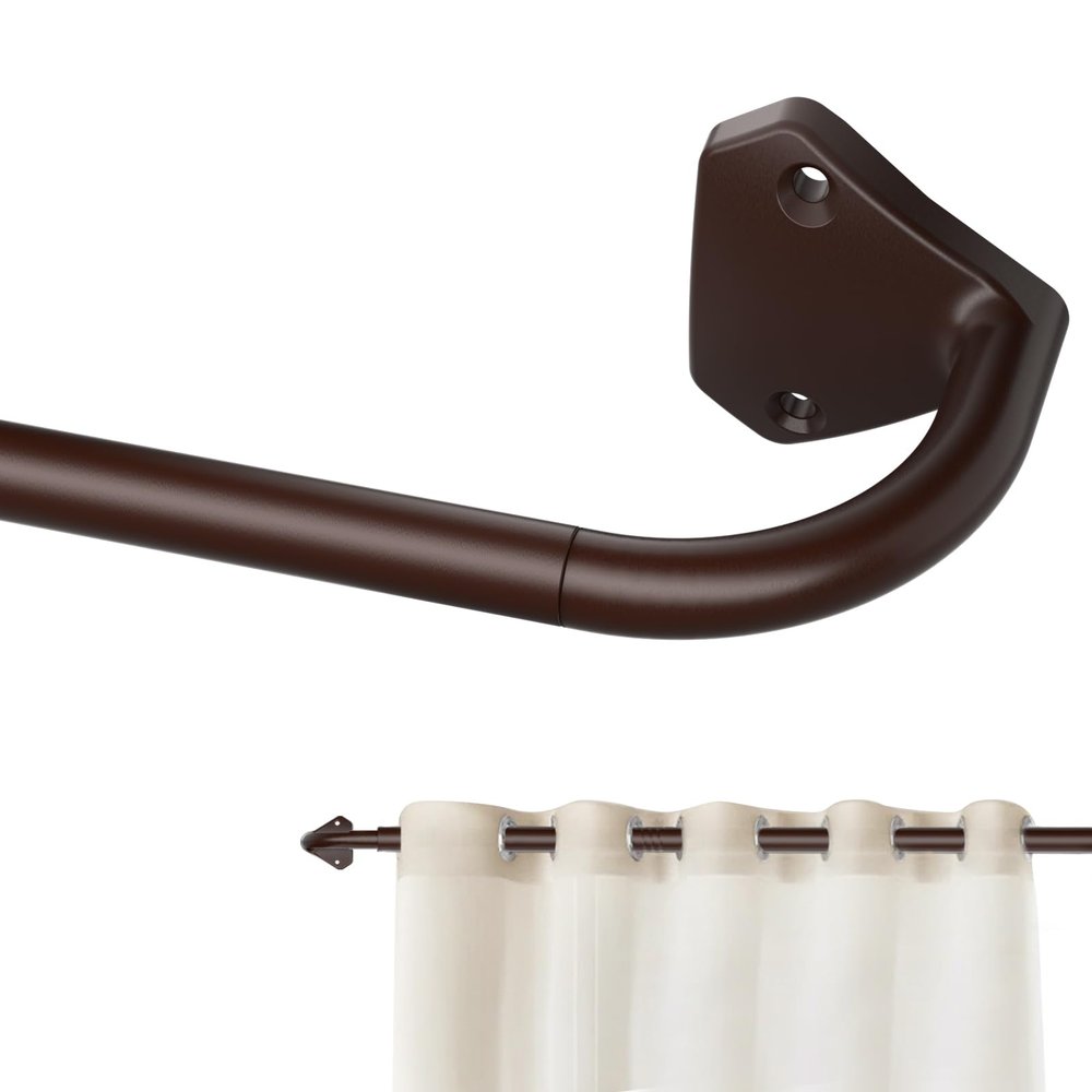 GXOACKJ Brown Curtain Rods for Windows 28 to 60 inch, 5/8 inch Adjustable Wrap Around Blackout Curtain Rods for Bedroom & Outdoor