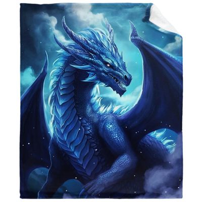 Blue Dragon Throw Blanket - Soft Flannel Gifts for Boys, Girls, Women & Men - 90"x120" for Living Room Decor