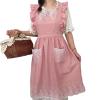aromm Cute Cotton Apron Frilly Lace Ruffle Adjustable Pinafore Apron Dress with Pockets for Cooking Baking Cleaning Gardening, Pink view 2