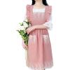aromm Cute Cotton Apron Frilly Lace Ruffle Adjustable Pinafore Apron Dress with Pockets for Cooking Baking Cleaning Gardening, Pink view 3