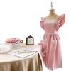 aromm Cute Cotton Apron Frilly Lace Ruffle Adjustable Pinafore Apron Dress with Pockets for Cooking Baking Cleaning Gardening, Pink view 4