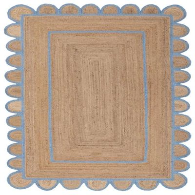 Manvi Exports Turquoise Natural Jute Scalloped Rug Bohemian Rug Decor Rug Handwoven Rug Custom Rug Decorative Rug (TUR)-(8x12)
