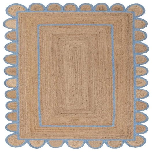 Manvi Exports Turquoise Natural Jute Scalloped Rug Bohemian Rug Decor Rug Handwoven Rug Custom Rug Decorative Rug (TUR)-(8x12)