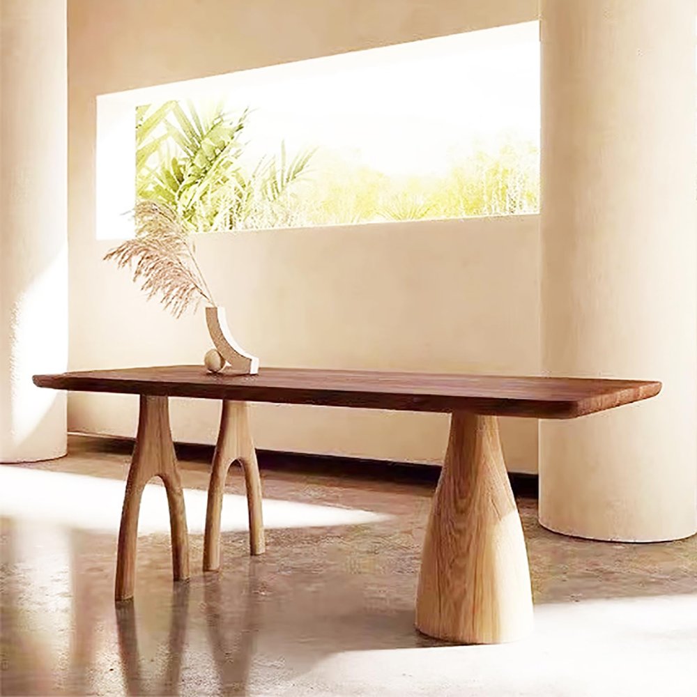 HM&DX Mid Century Modern Solid Wood Dining Table,Rectangle Dinner Table,Minimalist Art Walnut Kitchen Table for Kitchen Dining Room(78.7" L x 29.5" W x 29.5" H, Walnut)