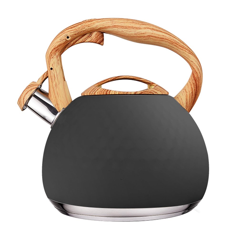 304 Stainless Steel Whistling Kettle,Tea Kettle,3L,Water Boiling Automatic Hooter,Insulated,One-Touch Switch,Hob Kettle,Suitable For All Hob Types,White,Black (Black)