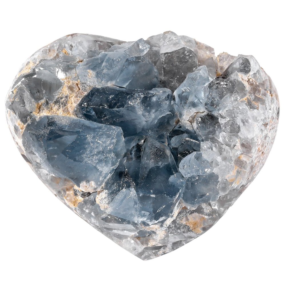 Nupuyai Natural Raw Blue Celestite Crystal Cluster, Irregular Blue Quartz Crystal Stone for Healing Reiki Office Home Decoration, Heart Shape, 320-450g