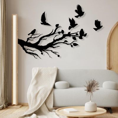Fayholy Metal Birds Wall Art, Birds on Branch Metal Wall Decor, Bird and Branch Wall Decor for Living Room, Bedroom(Black,28''x14'' | 70x35cm)