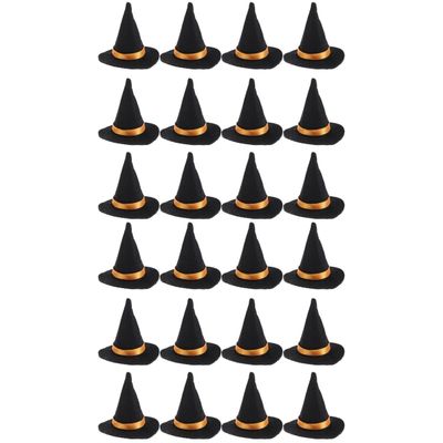 BESTOYARD 24 Pcs Mini Witch Hats for Crafts Halloween Wine Bottle Toppers Black Felt Party Decorations and Haunted House Accessories