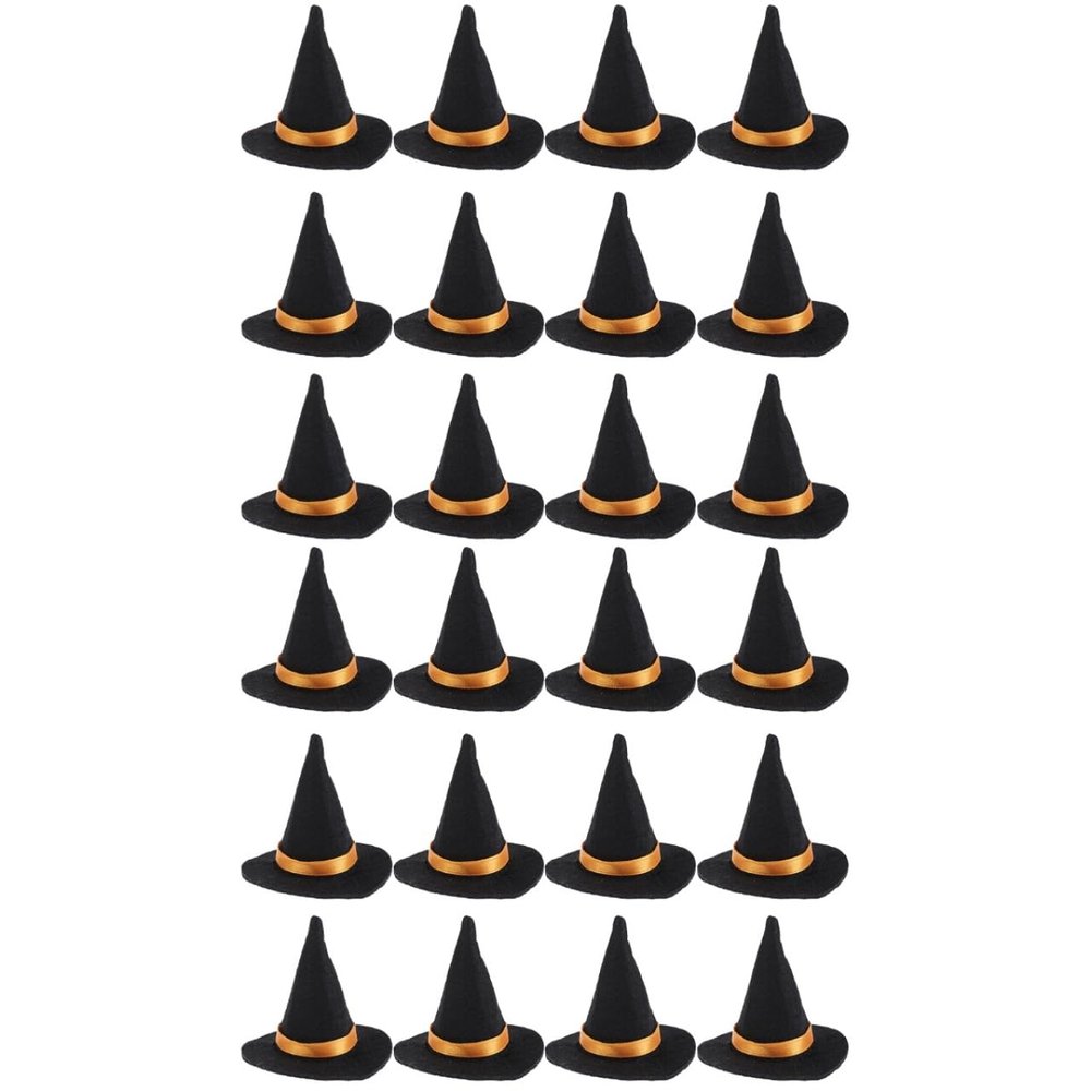 BESTOYARD 24 Pcs Mini Witch Hats for Crafts Halloween Wine Bottle Toppers Black Felt Party Decorations and Haunted House Accessories