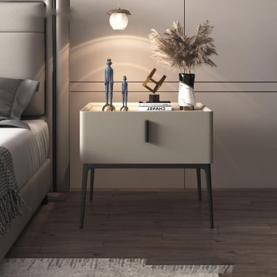 Tall Nightstand, Side Table with Storage, Modern Nightstand, Wood Nightstand with 1-Drawer, Slate Countertop (Color : Beige, Size : 50 * 40 * 48cm)
