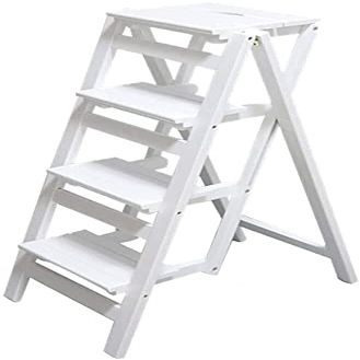 Step Stools for Adults Foldable Kitchen Step Stools Folding Ladder 4 Step Stool Wood for Adult Stool Seat Ladder-Shaped Plant Stand for Kitchen Living Room Bedroom Balcony Garden Shoe Rack White