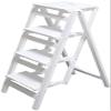 Step Stools for Adults Foldable Kitchen Step Stools Folding Ladder 4 Step Stool Wood for Adult Stool Seat Ladder-Shaped Plant Stand for Kitchen Living Room Bedroom Balcony Garden Shoe Rack White view 1