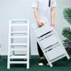 Step Stools for Adults Foldable Kitchen Step Stools Folding Ladder 4 Step Stool Wood for Adult Stool Seat Ladder-Shaped Plant Stand for Kitchen Living Room Bedroom Balcony Garden Shoe Rack White view 3