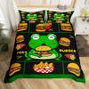 Frog Twin Size Bedding Set for Kids Kawaii Frog Decor Comforter Cover Set Fries Burger Food Duvet Cover Women Men Boys Girls Teens Cute Cartoon Animal Bedspread Cover, Green Black (No Comforter) view 1