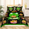 Frog Twin Size Bedding Set for Kids Kawaii Frog Decor Comforter Cover Set Fries Burger Food Duvet Cover Women Men Boys Girls Teens Cute Cartoon Animal Bedspread Cover, Green Black (No Comforter) view 2