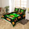 Frog Twin Size Bedding Set for Kids Kawaii Frog Decor Comforter Cover Set Fries Burger Food Duvet Cover Women Men Boys Girls Teens Cute Cartoon Animal Bedspread Cover, Green Black (No Comforter) view 3