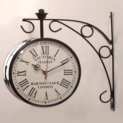 Online Solution 12" Inch Black Iron Victoria Station Clock London Vintage Wall Clock Retro Wall Clock Double Sided Wall Clock Antique Clock - White