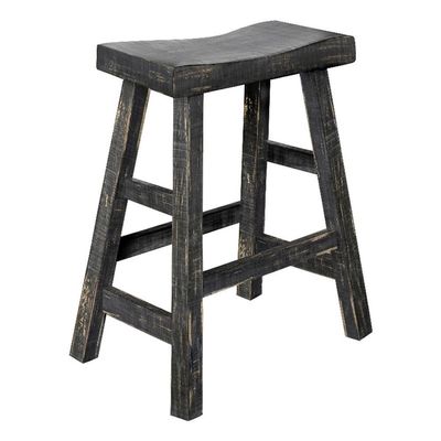 Sunny Designs Marina 24" Mahogany Wood Saddle Seat Stool in Black (Set of 2)