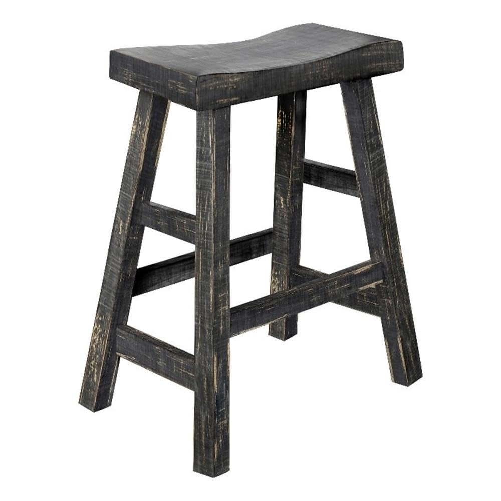 Sunny Designs Marina 24" Mahogany Wood Saddle Seat Stool in Black (Set of 2)
