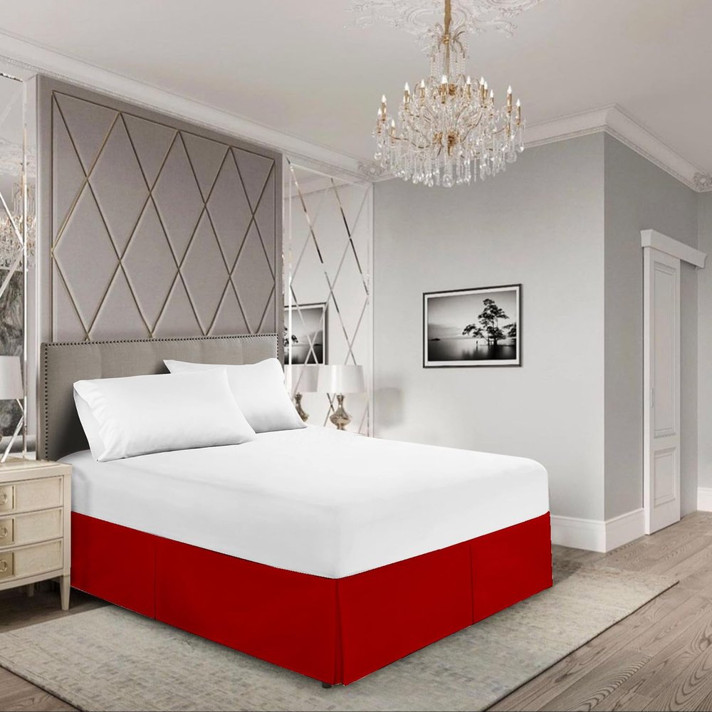 KOMFIT 800 Thread Count 100% Egyptian Cotton Hotel Quality Luxurious Box Pleated Bed Skirt Easy Fit with 16 Inch Drop Length (Red, Olympic Queen)