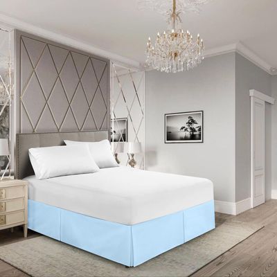KOMFIT 800 Thread Count 100% Egyptian Cotton Hotel Quality Luxurious Box Pleated Bed Skirt Easy Fit with 21 Inch Drop Length (Light Blue, Queen)