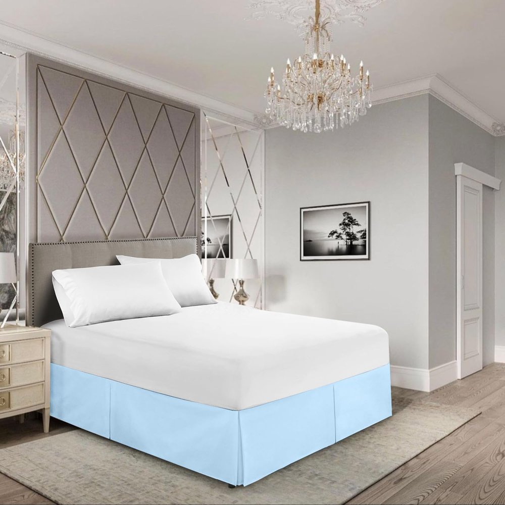KOMFIT 800 Thread Count 100% Egyptian Cotton Hotel Quality Luxurious Box Pleated Bed Skirt Easy Fit with 21 Inch Drop Length (Light Blue, Queen)
