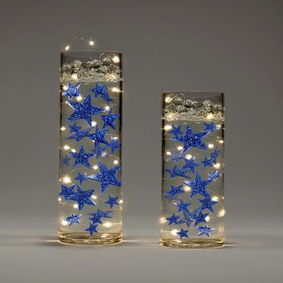 200 Floating Stars Glitter Blue-4 Gallons for Your Vases-Including Transparent Water Gels Kits for Floating Look-with 12 Warm White Submersible Fairy Lights-Stunning Vase Decorations