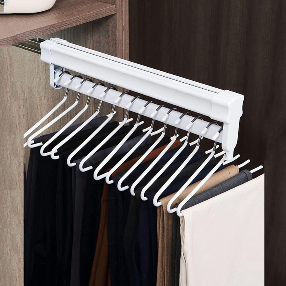 DONGYUE Heavy Duty Retractable Closet Clothes Hanger Rail, Stainless Steel Drying Rackfor Storage Scarves/Jeans/Towels/tie (Size : 600mm/23.6inch) (Size : 41cm/16.14in)