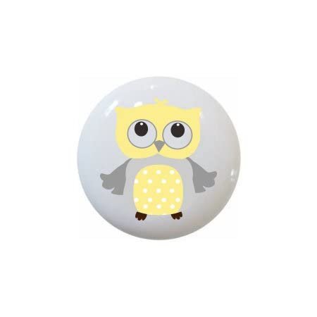Farm Fresh Knobs Design Ceramic Cabinet Kitchen Bathroom Furniture Handles or Pulls w/Glossy Finish - Owls by aa Lilac Pink Seafoam Yellow Gray Grey - 1.5 x 1.5 Inches (Owl 6 Yellow)