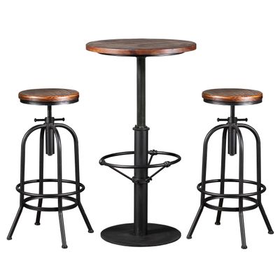 3-Piece Bar Stools and Table Set, 42" Tall Round Standing Pub Bistro Cocktail Table, with 2 Adjustable Swivel Stools 26"-32", Rustic Industrial,Space-Saving,Wood Top,Mostly Welded(Black & Brown)