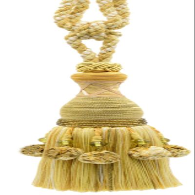 DCOPRO Marrakesh Collection Tassel Tieback with Beaded Poms Tassel Length 10" (25cm) 30" Spread (76cm) (Style# TBRW10) Golden Olive Green Multicolor #VL07 (Light Gold Olive Green) Sold Individually