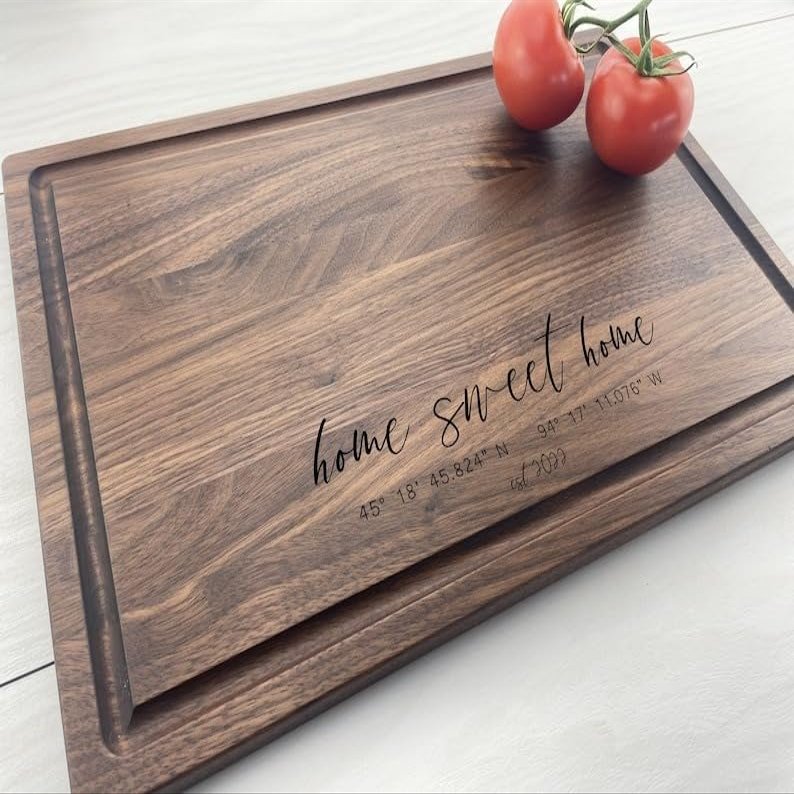 Personalized Cutting Board - Housewarming, Realtor Gift, Home Sweet Home, Coordinates, First Home Gift, New Home Owner, Notary Present, 310 (Maple, 12" x 8")