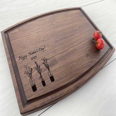 Personalized Cutting Board, Engraved Cutting Board, Mothers Day Gift, Happy Mothers Day, Flowers, Mason Jars, Freshly Picked Flowers, 225 (Maple, Arched 16" x 10.5")