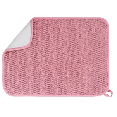 GeeRic Microfiber Dish Drying Mat, Super Absorbent Kitchen Dish Drying Pad for Valentine's Day, Reversible Gift Mats for Countertop, 12 * 16 inch Pink