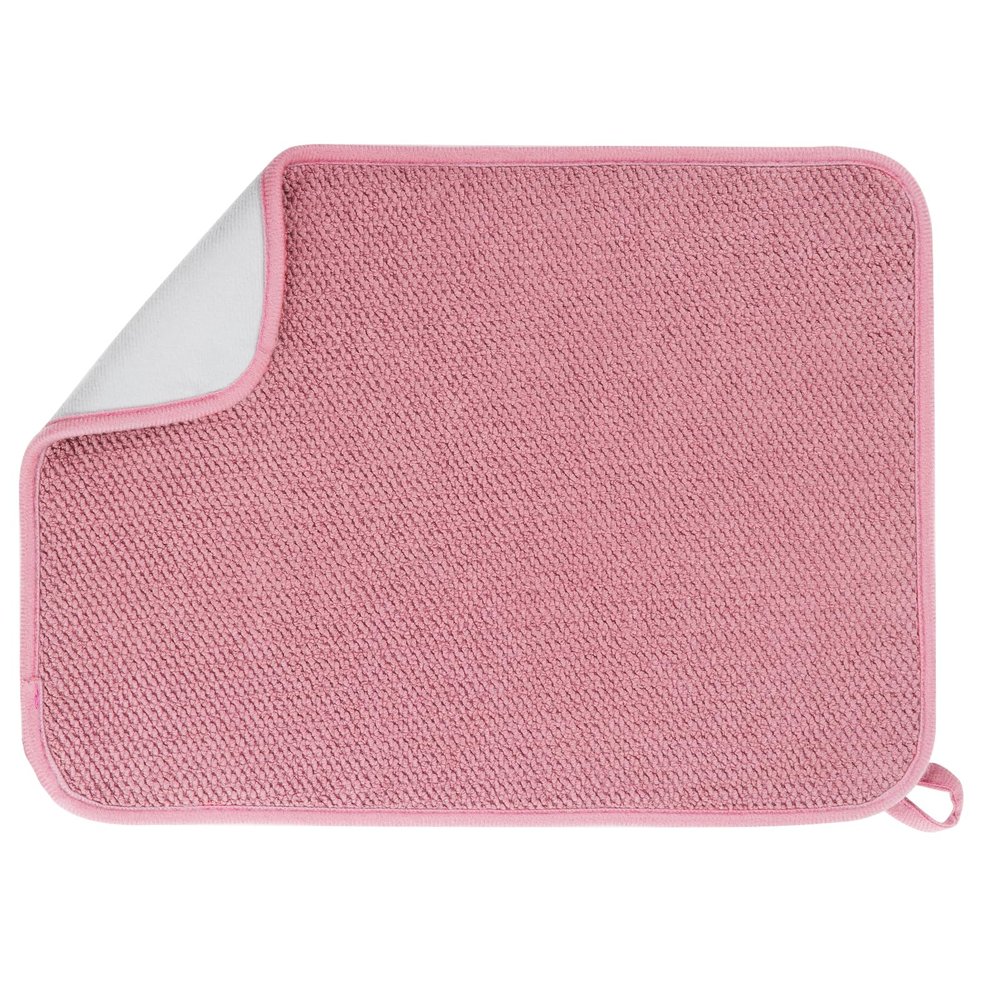 GeeRic Microfiber Dish Drying Mat, Super Absorbent Kitchen Dish Drying Pad for Valentine's Day, Reversible Gift Mats for Countertop, 12 * 16 inch Pink