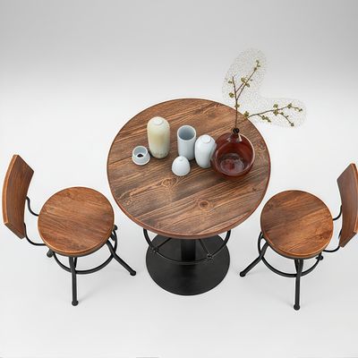3-Piece Bar Stools & Table Set, 42" Tall Round Standing Pub Bistro Cocktail Table, with 2 Adjustable Swivel Backs Stools 26"-32", Rustic Industrial,Space-Saving,Wood Top,Mostly Welded(Black & Brown)