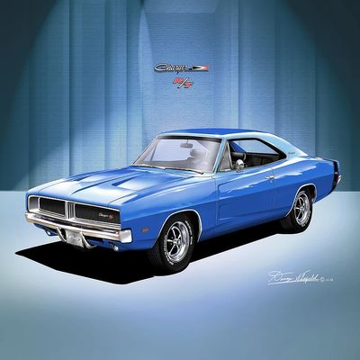 1968-1969 Dodge Charger | Fine Art Prints By Danny Whitfield (Size 24 x 36, 1969 B5 BLUE)