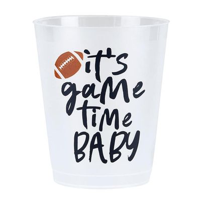 Slant Collections Football Cocktail Glasses 8-Count Reusable BPA-Free Plastic Party Cups, 16-Ounce, It's Game Time Baby
